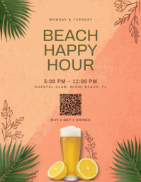 Custom Summer Beach Happy Hour Flyer Ulotka (US Letter) template
