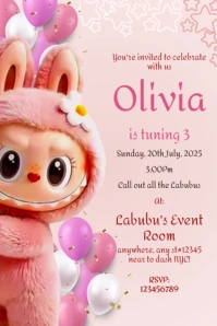 Custom this Labubu Birthday Invitation according to your desires Poster template
