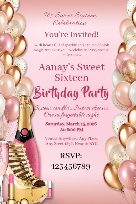 Copy of Custom This Rose Pink Gold Birthday Invitation Template ...