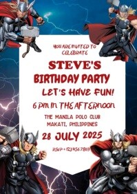 Custom Thor Birthday Invitation A4 template