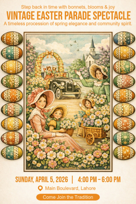 Custom vintage style easter parade editable poster Template | PosterMyWall
