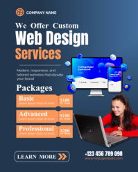 Custom Web Design Services — Professional Business Marketing Flyer | Editable Template Instagram Portrait