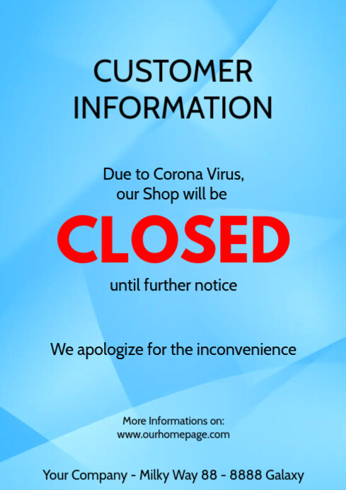 Customer Information Closed Store Shop Corona Template | PosterMyWall