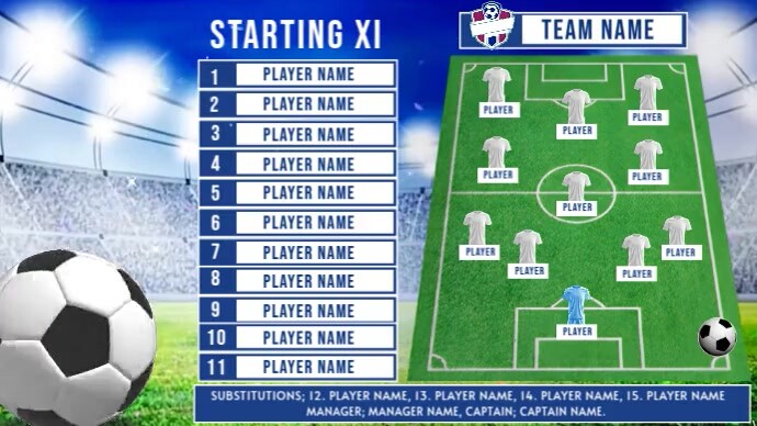 Customizable Soccer Team Line Up Template | Football Match Day Poster Design Digital Display (16:9)