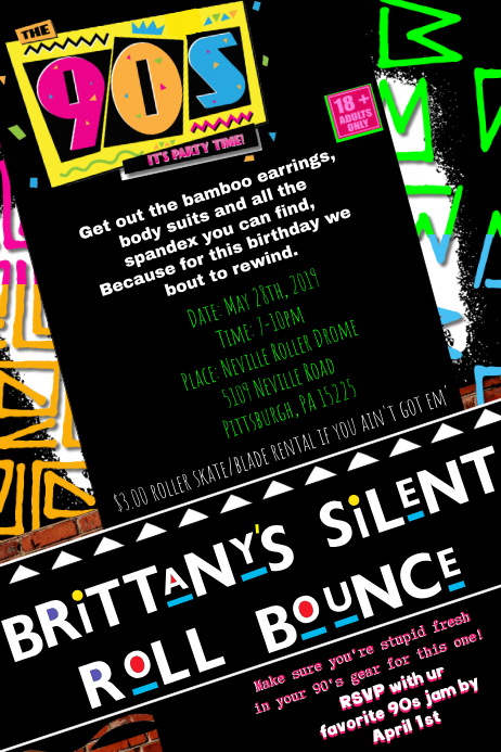 Customized 90s Party Invitation Template Postermywall