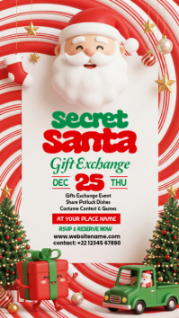 Cute 3D Secret Santa Gift Exchange Party Flyer Instagram Story template