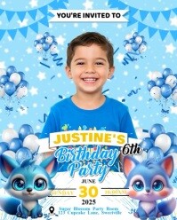 CUTE BLUE FOX THEME BIRTHDAY INVITATION FOR KIDS Instagram Portrait template