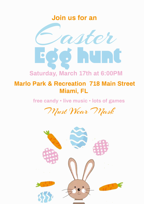 Cute Bunny Easter Egg Hunt Flyer A4 template