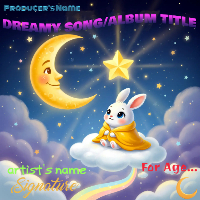 Cute Bunny Night Album Cover Template | Kids Lullaby Dream Music ...