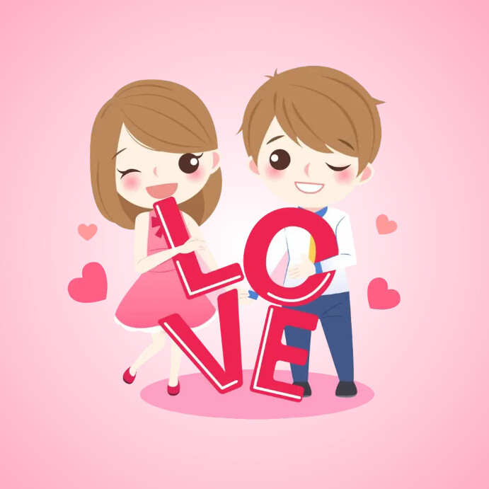 Cute Cartoon Couple Illustration Publicación de Instagram template