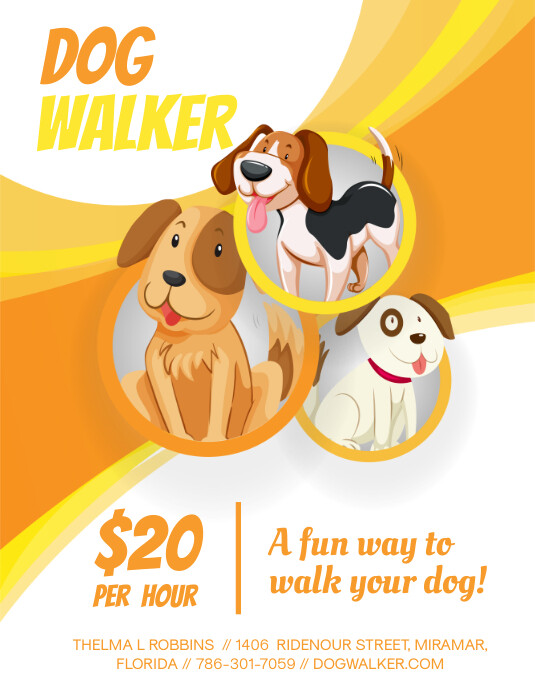 Modèle Mignon Cartoony Dog Walking Flyer Design PosterMyWall