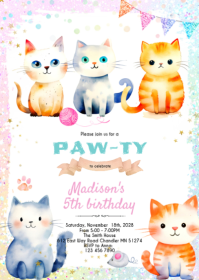 Blanco Cat-themed Birthday Party A6 Template