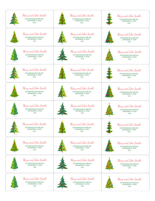 Cute Christmas Trees 30 address label template (Us Letter)
