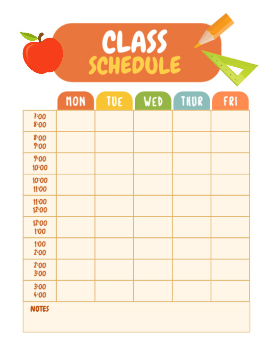 Cute Class Schedule Template – Printable Weekly School Planner for Kids Flyer (US Letter)