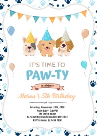 Cute dog birthday invitation A6 template