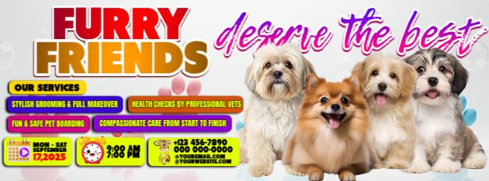 Cute Doggy Pet Boarding Flyer Facebook 封面图片 template