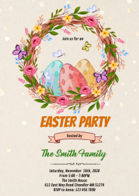 Cute easter party theme invitation A6 template