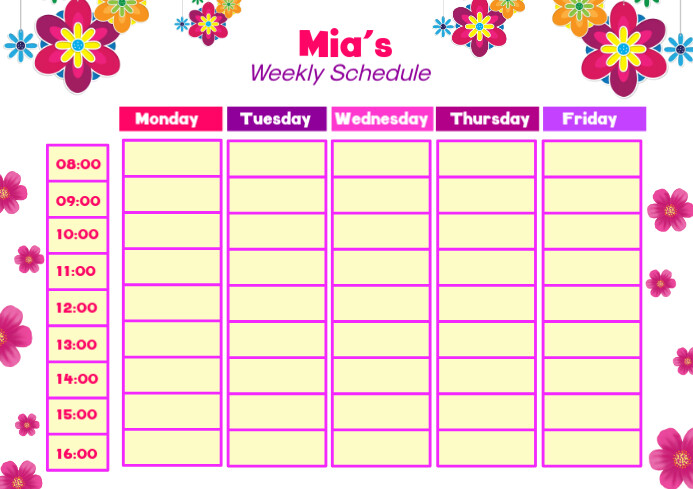 Cute Floral Kids Weekly Schedule Template | PosterMyWall