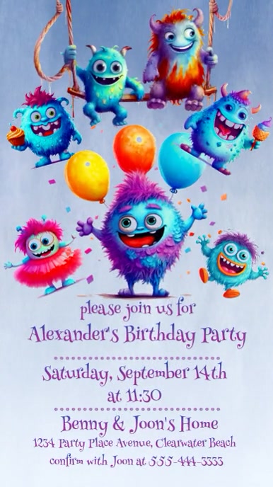 Cute Funny Monsters Boy's Birthday Party Instagram Story template