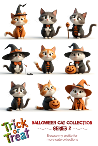 White Halloween Cat Collection Plakat Template