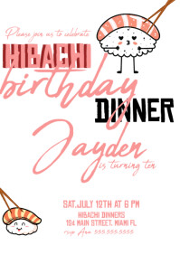 Cute Hibachi Birthday Invitations A4 template