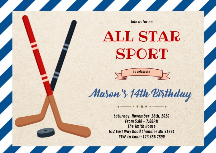 Cute hockey party Invitation Template | PosterMyWall cute-hockey-party-invitation-template-postermywall