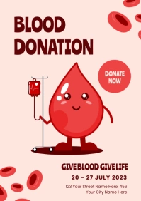 Cute Illustrative Blood Donation Flyer A4 template