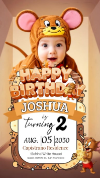 Cute Mouse Baby Birthday Invitation Instagram Reel template