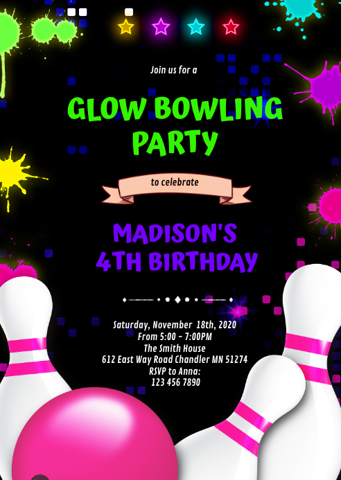 Modele Invitation D Anniversaire De Bowling Au Neon Mignon Postermywall Modele Invitation D Anniversaire De Bowling Au Neon Mignon Postermywall