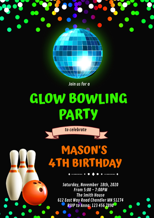 Modele Invitation D Anniversaire De Bowling Au Neon Mignon Postermywall Modele Invitation D Anniversaire De Bowling Au Neon Mignon Postermywall