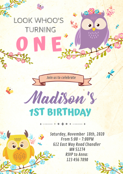 Owl Birthday Invitation Template