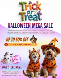 Cute Pets Halloween Sale Event Flyer template