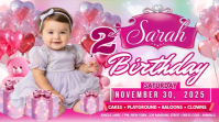 Cute Pink 2nd Birthday Flyer Miniatura na YouTube template