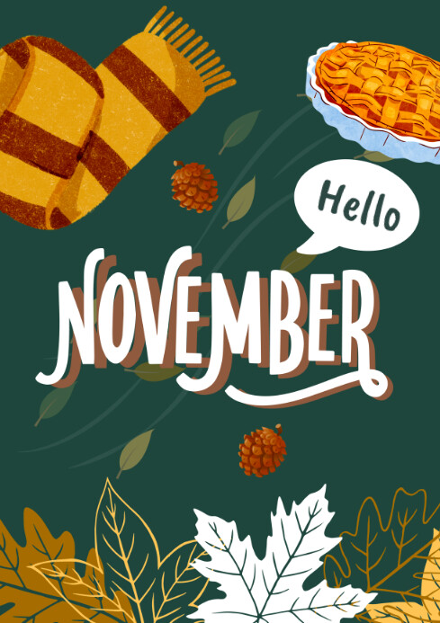 Cute Playful Hello November Poster Template | PosterMyWall