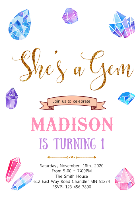White Gem-themed Birthday A6 Template | PosterMyWall