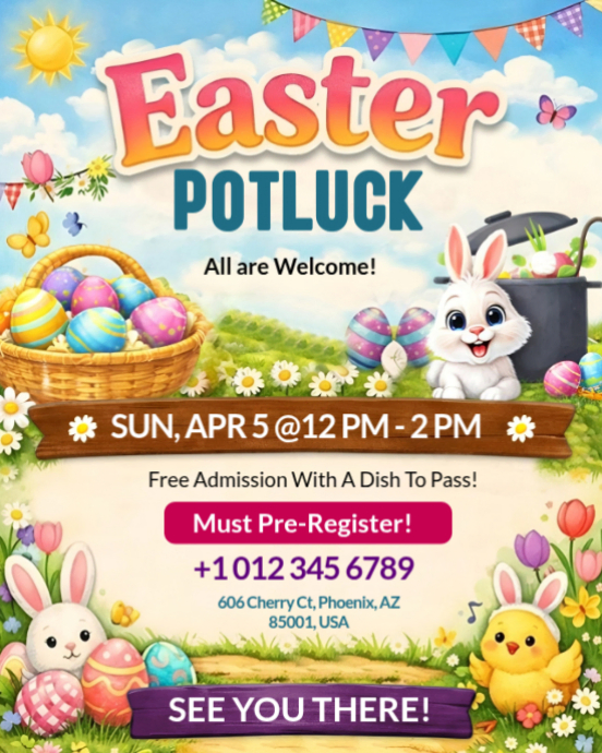 Copy of Cute Spring Easter Potluck Event Flyer | PosterMyWall