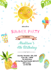 Cute summer party invitation A6 template