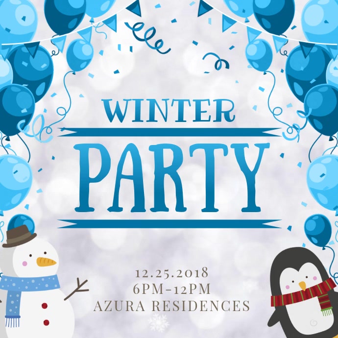 Cute Winter Party Invitation Video Square (1:1) template