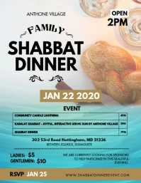 Cyan Shabbat Dinner Invitation Flyer Ulotka (US Letter) template