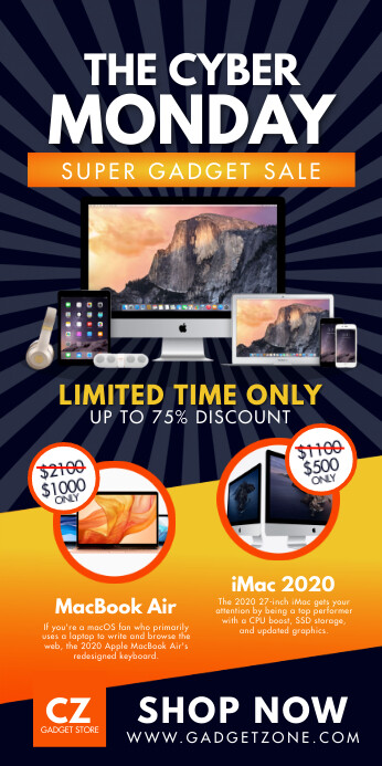 Black and Orange Cyber Monday 2' x 5' Roll up Banner template