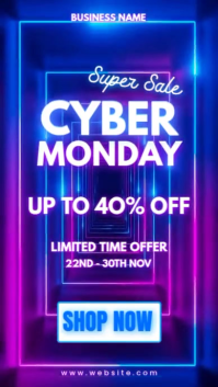 Cyber Monday Sale Poster Template – Neon Tech Super Sale Design (Up to 40% Off) História do Instagram