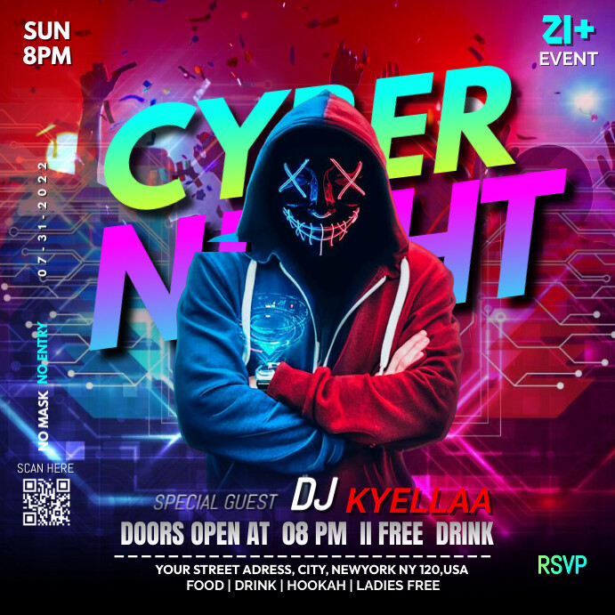 Cyber Party Cyber Night Party Template | PosterMyWall