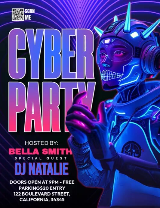 Cyber Party Blue Cyber Night Party Flyers Template | PosterMyWall
