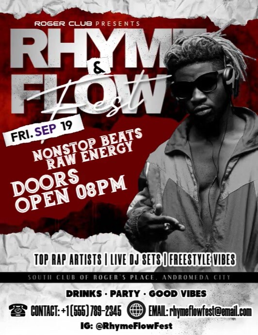 Cypher Nights, Pure Rap Power Flyer (US Letter) template