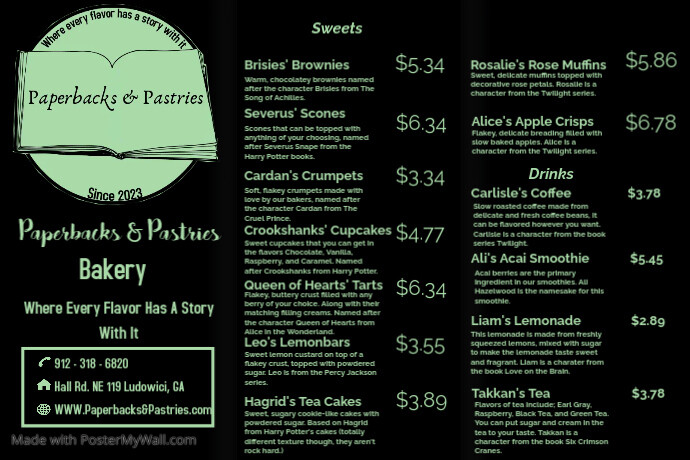 Trifold Menu for Food (Front Of Menu) Poster template