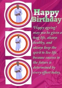 Pink abstract happy birthday flowers A4 template