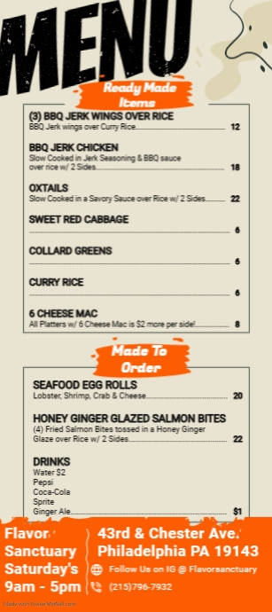 Orange Menu Rack Card | PosterMyWall