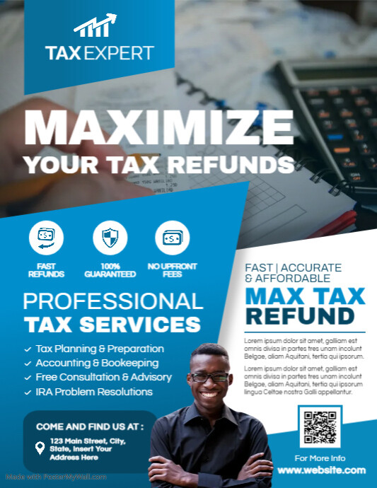 tax services and refunds advertisement flyer