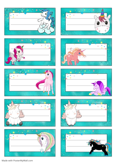 Notebook Labels Stickers Girls Unicorn | PosterMyWall