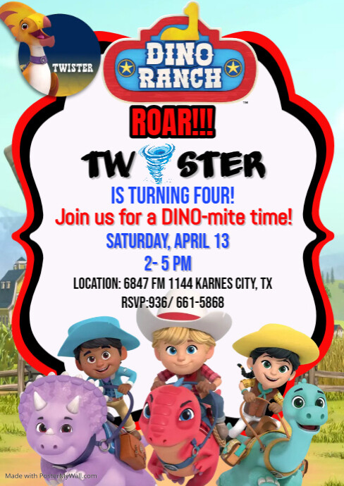 Twist Dino ranch bday invite | PosterMyWall